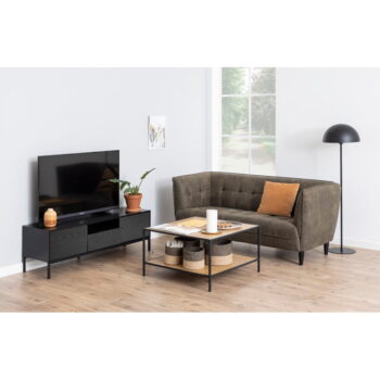 Čierny TV stolík v dekore jaseňa 140x45 cm Seaford – Actona - Image 5