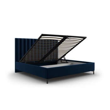 Tmavomodrá čalúnená dvojlôžková posteľ s úložným priestorom s roštom 200x200 cm Casey – Mazzini Beds - Image 3