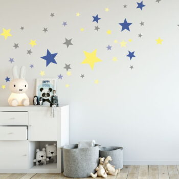 Sada 50 nástenných samolepiek Ambiance Stars Blue and Yellow – Obrázok 4