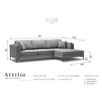 Sivá rohová pohovka Milo Casa Attilio, pravý roh - Image 5