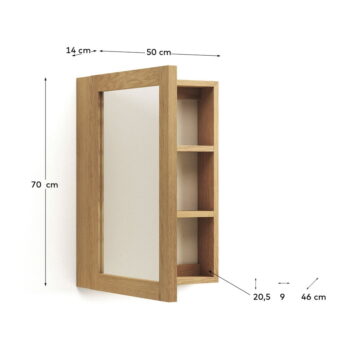 Závesná kúpeľňová skrinka so zrkadlom z teakového dreva v prírodnej farbe 50x70 cm Plubia – Kave Home - Image 7