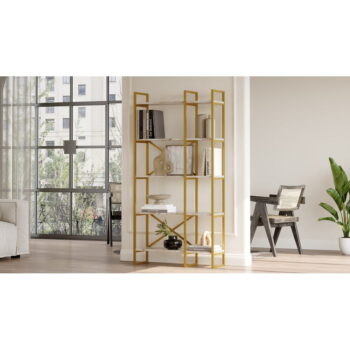 Regál v dekore mramoru v bielej a zlatej farbe 87,5x175 cm Monica – Kalune Design - Image 2
