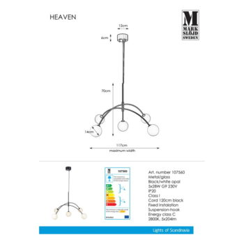 Čierne závesné svietidlo Markslöjd Heavn, ø 117 cm - Image 3