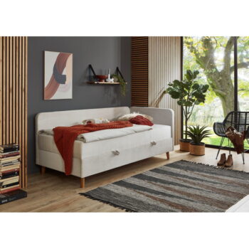 Béžová čalúnená jednolôžková posteľ s úložným priestorom 90x200 cm Cabana – Meise Möbel - Image 8