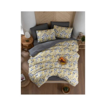Žlto-sivé 4-dielne predĺžené obliečky na dvojlôžko s plachtou 200x220 cm Leaves – Mila Home – Obrázok 3
