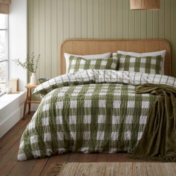 Zelené flanelové obliečky na dvojlôžko 200x200 cm Gingham Check – Catherine Lansfield – Obrázok 7