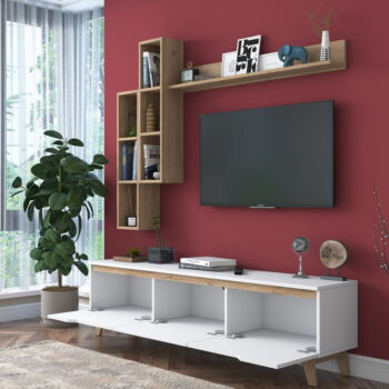 TV zostava v dekore orecha v bielo-prírodnej farbe 180x49 cm Linh – Kalune Design - Image 8