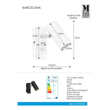 Čierne nástenné svietidlo Markslöjd Barcelona - Image 2