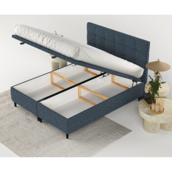 Tmavomodrá čalúnená dvojlôžková posteľ s úložným priestorom 160x200 cm Senses – Maison de Rêve - Image 6