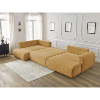 Menčestrová rozkladacia rohová pohovka v horčicovej farbe (pravý roh/do "U") Lucien – Bobochic Paris - Image 9