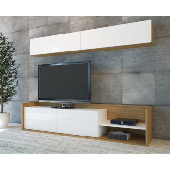 Biela/prírodná TV súprava v dekore exotického dreva 180x40 cm Kale - Kalune Design – Obrázok 3