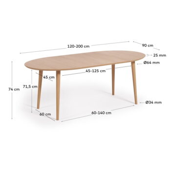 Rozkladací jedálenský stôl v dekore duba v prírodnej farbe 90x120 cm Oqui – Kave Home - Image 3