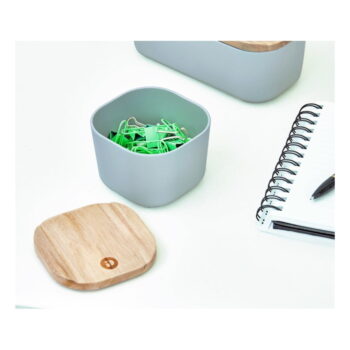 Sivý úložný box s vekom z dreva paulownia iDesign Eco, 9 x 9 cm - Image 5