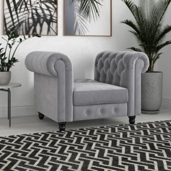 Svetlosivé zamatové kreslo chesterfield Felix – Støraa - Image 9