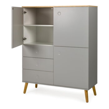 Sivá trojdverová skriňa s detailmi v dekore dubového dreva s 3 zásuvkami Tenzo Dot, výška 137 cm - Image 3