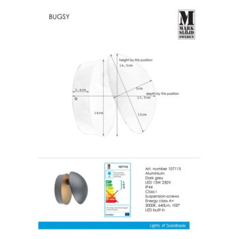 Tmavosivé nástenné svietidlo Markslöjd Bugsy - Image 2