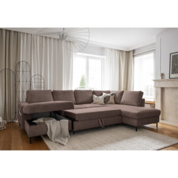 Hnedá menčestrová rozkladacia rohová pohovka (pravý roh) Lofty Lilly – Miuform - Image 6