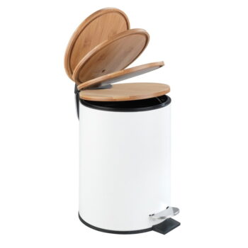 Biely pedálový odpadkový kôš Wenko Tortona Bamboo, 3 l - Image 2