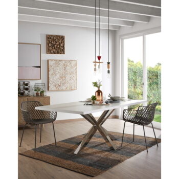 Biely jedálenský stôl s antikoro podnožím Kave Home Arya, 160 x 100 cm - Image 5