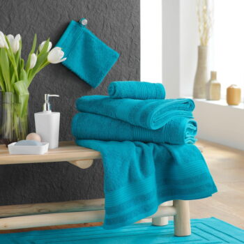 Modrá froté bavlnená osuška 70x130 cm Tendresse – douceur d'intérieur - Image 4