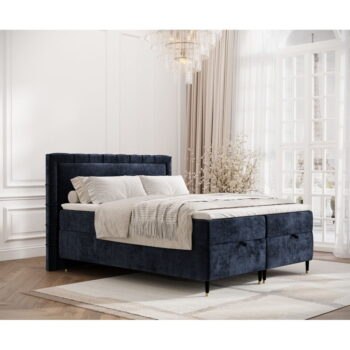 Tmavomodrá boxspring posteľ s úložným priestorom 180x200 cm Voyage – Maison de Rêve - Image 7