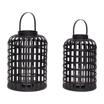Súprava 2 čiernych bambusových lampášov Hübsch Bamboo Garo