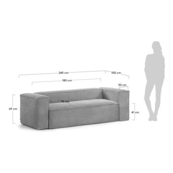 Sivá menčestrová pohovka 240 cm Blok – Kave Home - Image 8