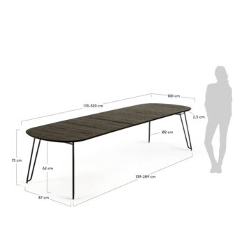 Tmavohnedý rozkladací jedálenský stôl s doskou v dekore jaseňového dreva 100x170 cm Milian – Kave Home – Obrázok 8