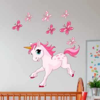 Nástenné detské samolepky Ambiance Pink Unicorn and Papillons – Obrázok 2