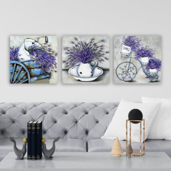 Obrazy v súprave 3 ks 30x30 cm Lavender – Wallity - Image 2