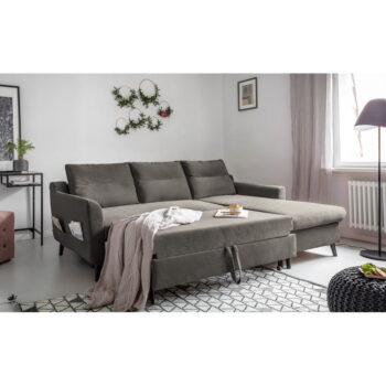 Tmavosivá zamatová rozkladacia rohová pohovka Miuform Stylish Stan, pravý roh - Image 5
