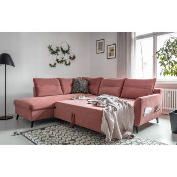 Ružová zamatová rozkladacia rohová pohovka Miuform Stylish Stan L, ľavý roh - Image 5