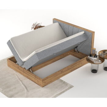 Boxspring posteľ s úložným priestorom v sivo-prírodnej farbe 200x200 cm Asahi – Maison de Rêve - Image 6
