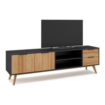 Čierny/prírodný TV stolík z borovicového dreva 180x53 cm Lavis – Marckeric - Image 6