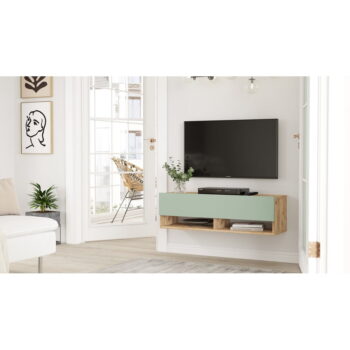 TV stolík v dekore borovice v zeleno-prírodnej farbe 100x29x32 cm – Kalune Design - Image 5