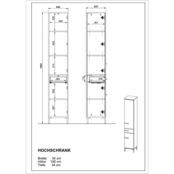 Svetlosivá vysoká kúpeľňová skrinka v dekore orecha 34x190 cm Yonkers - Germania – Obrázok 5