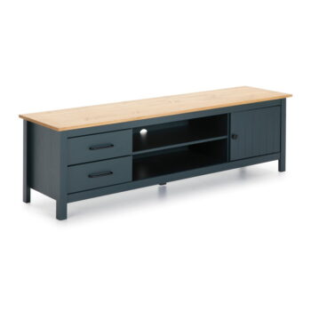 Tmavomodrý TV stolík z borovicového dreva 158x47 cm Miranda – Marckeric - Image 2