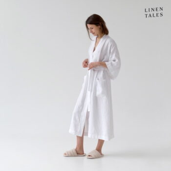 Biely ľanový župan veľkosť L/XL Summer - Linen Tales - Image 3
