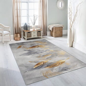 Prateľný koberec v šedej a zlatej farbe 120x180 cm Golden Feathers – Mila Home - Image 8