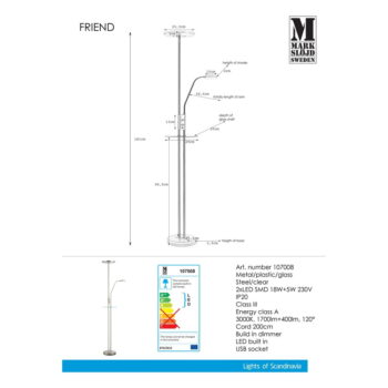 Voľne stojacia LED lampa v striebornej farbe Markslöjd Friend Uplight – Obrázok 2