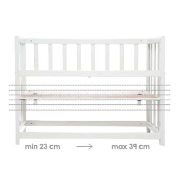 Biela kolíska s úložným priestorom a baldachýnom 90x45 cm Indibär – Roba - Image 7