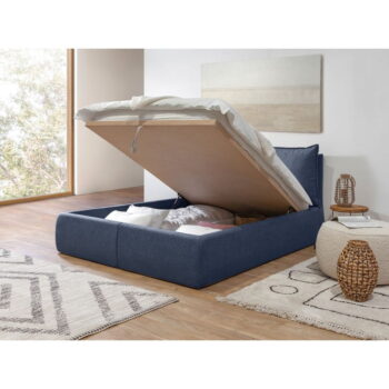 Tmavomodrá čalúnená dvojlôžková posteľ s úložným priestorom a roštom 160x200 cm Garancia – Bobochic Paris – Obrázok 10