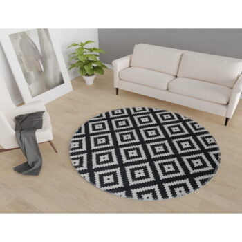 Čierno-biely umývateľný okrúhly koberec ø 80 cm – Vitaus - Image 2