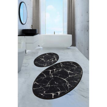 Súprava 2 čiernych oválnych kúpeľňových predložiek Foutastic Marble - Image 3