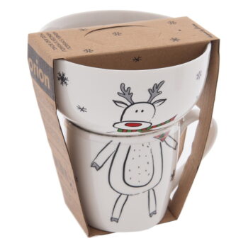 Biela porcelánová súprava hrnčeka a misky s vianočným motívom 2 ks 350 ml – Orion - Image 5