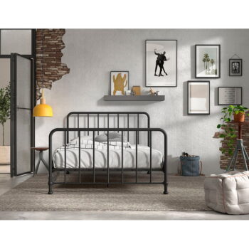 Čierna kovová jednolôžková posteľ s roštom 140x200 cm BRONXX – Vipack - Image 4