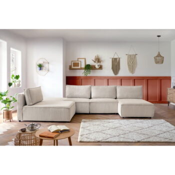 Krémovobiela menčestrová rohová pohovka (variabilná) Nihad modular – Bobochic Paris - Image 8