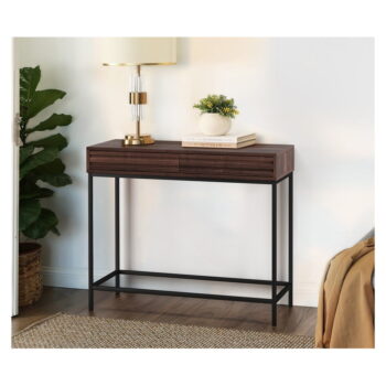 Tmavohnedý konzolový stolík s doskou v dekore orechového dreva 35x90 cm Celine – Støraa - Image 4