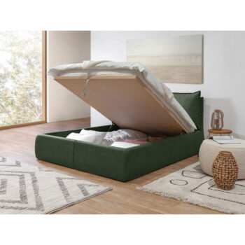 Tmavozelená čalúnená dvojlôžková posteľ s úložným priestorom a roštom 160x200 cm Garancia – Bobochic Paris - Image 9