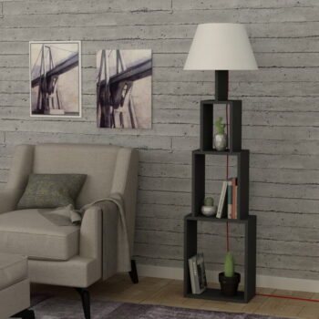 Antracitová voľne stojacia lampa so svetlosivým tienidlom Homitis Tower - Image 6